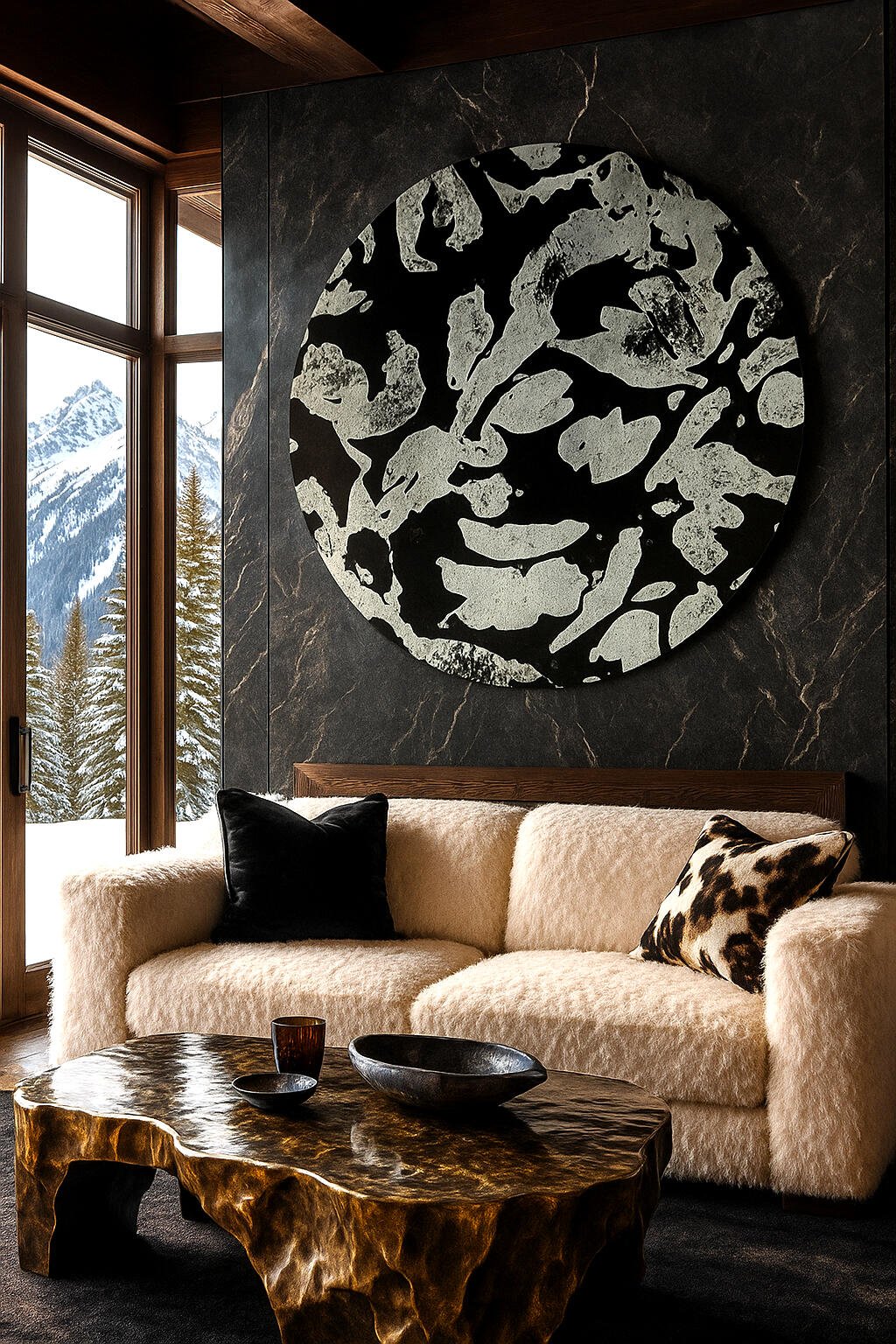 Matteo Angelino MINIMALSLEEK⢠| Custom Concrete Coffee Table + Concrete Round Wall Art Big Sky Yellowstone Club